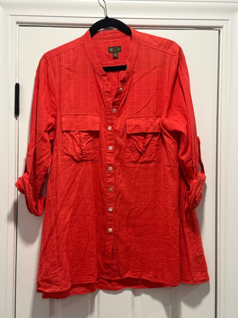 Anthropologie Fei Red Orange Button Down Blouse - Medium